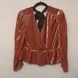 Marie Oliver Elegant Orange Fall Velvet Wrap Top Sz Small